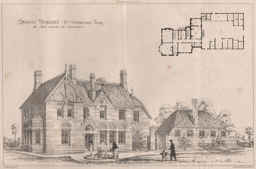 Marton Vicarage, nr. Ouseburn, York; John Ladde Jr Architect 1868 old print
